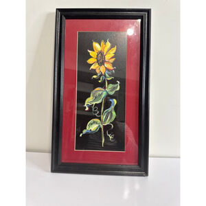 Original Signed Sunflower Painting by Joy Allard Framed Botanical Art Black Back